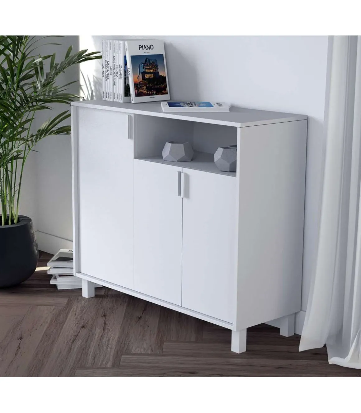 Recibidor zapatero 3 puertas Modelo 520 acabado blanco. 88 cm (alto) x 100 cm (ancho) x 37 cm (prof.)