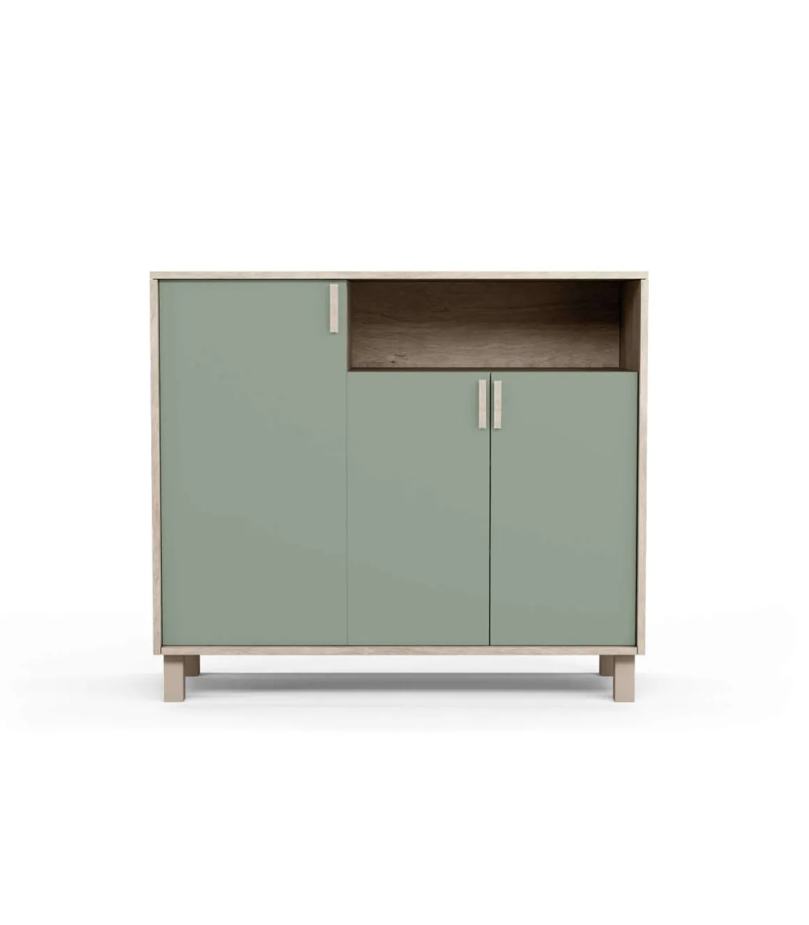 Recibidor zapatero 3 puertas Modelo 520 acabado roble claro/verde. 88 cm (alto) x 100 cm (ancho) x 37 cm (prof.)