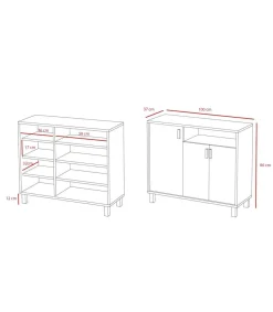 Recibidor zapatero 3 puertas Modelo 520 acabado roble claro/verde. 88 cm (alto) x 100 cm (ancho) x 37 cm (prof.)
