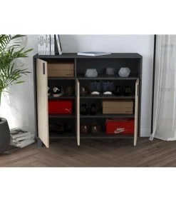Recibidor zapatero 3 puertas Modelo 520 acabado grafito/roble claro. 88 cm (alto) x 100 cm (ancho) x 37 cm (prof.)