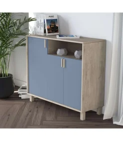 Recibidor zapatero 3 puertas Modelo 520 acabado roble claro/azul. 88 cm (alto) x 100 cm (ancho) x 37 cm (prof.)