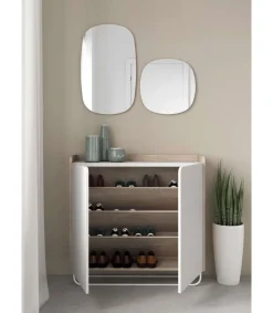 Recibidor zapatero 2 puertas modelo 526 acabado roble claro/blanco, 87 cm (alto) x 90 cm (ancho) x 25.5 cm (prof.)