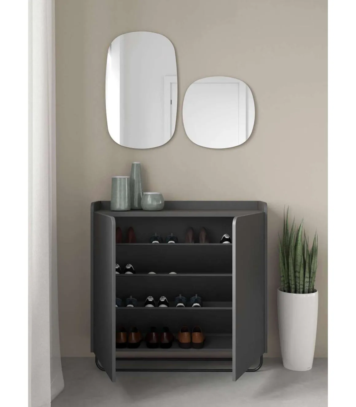 Recibidor zapatero 2 puertas modelo 526 acabado grafito, 87 cm (alto) x 90 cm (ancho) x 25.5 cm (prof.)