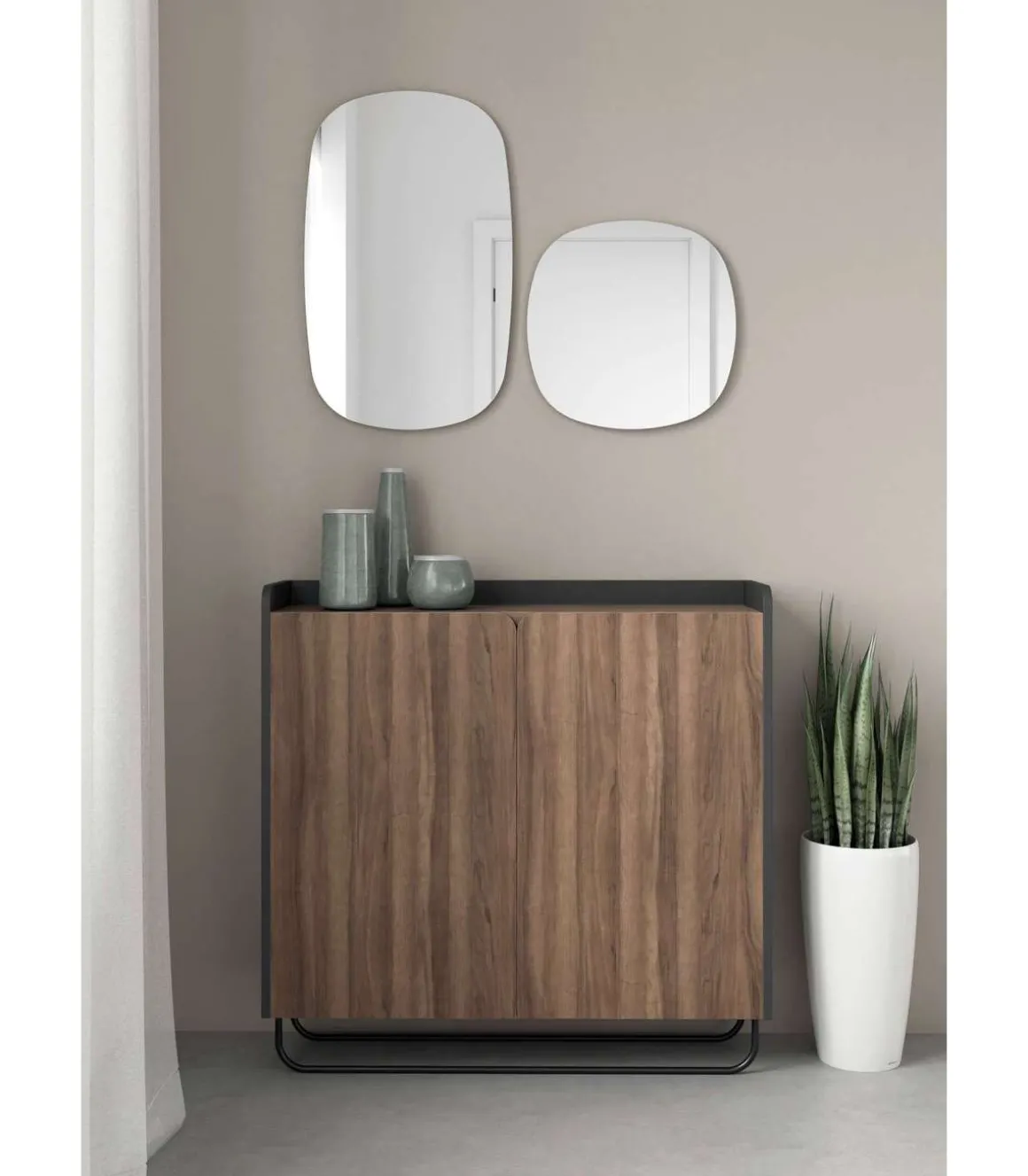 Recibidor zapatero 2 puertas modelo 526 acabado grafito/nogal claro, 87 cm (alto) x 90 cm (ancho) x 25.5 cm (prof.)