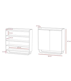 Recibidor zapatero 2 puertas modelo 526 acabado grafito/nogal claro, 87 cm (alto) x 90 cm (ancho) x 25.5 cm (prof.)