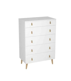 Sifonier Tokio con 5 Cajones en blanco. 119 cm(alto), 80 cm(ancho), 48 cm(fondo)