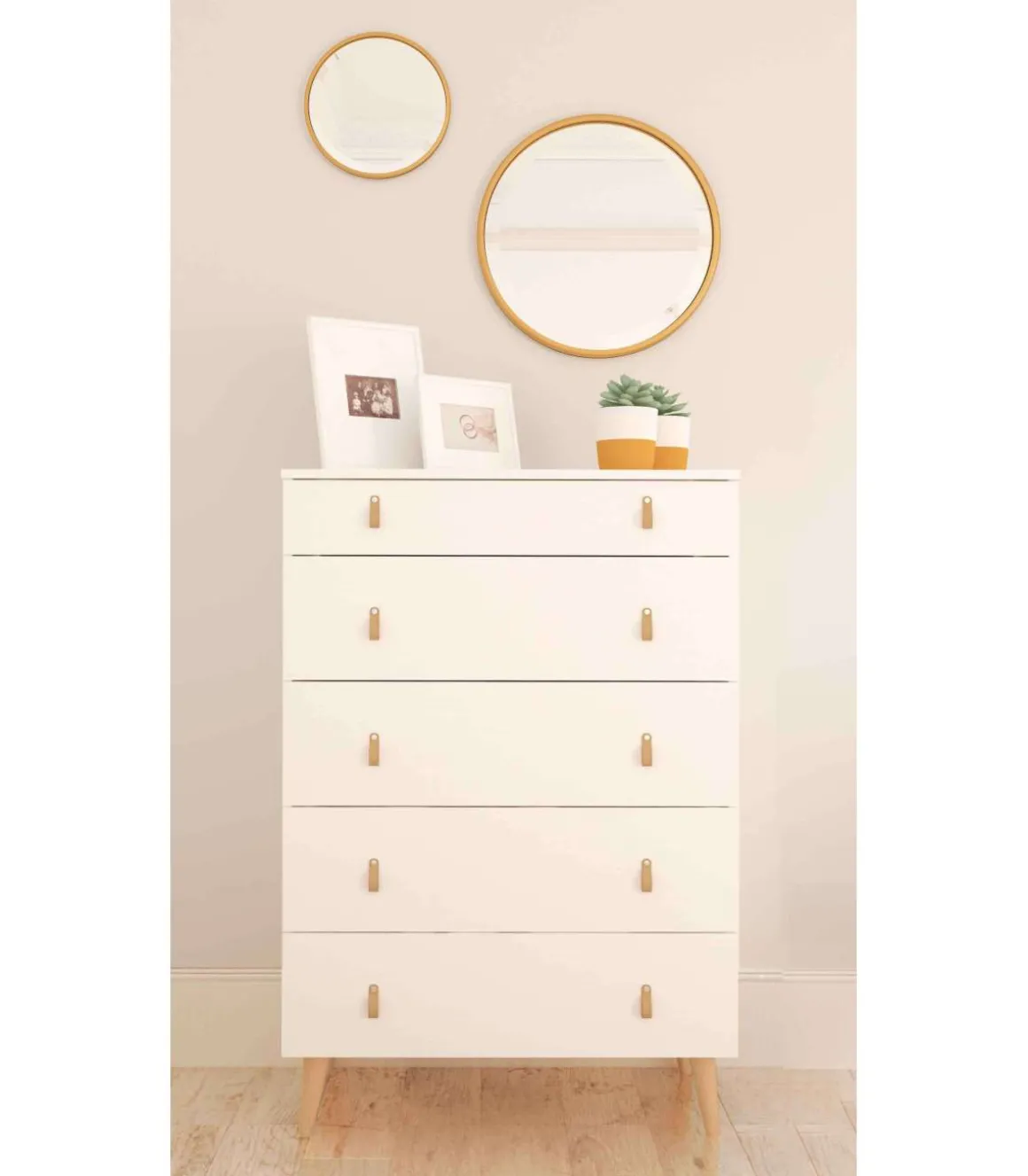 Sifonier Tokio con 5 Cajones en blanco. 119 cm(alto), 80 cm(ancho), 48 cm(fondo)