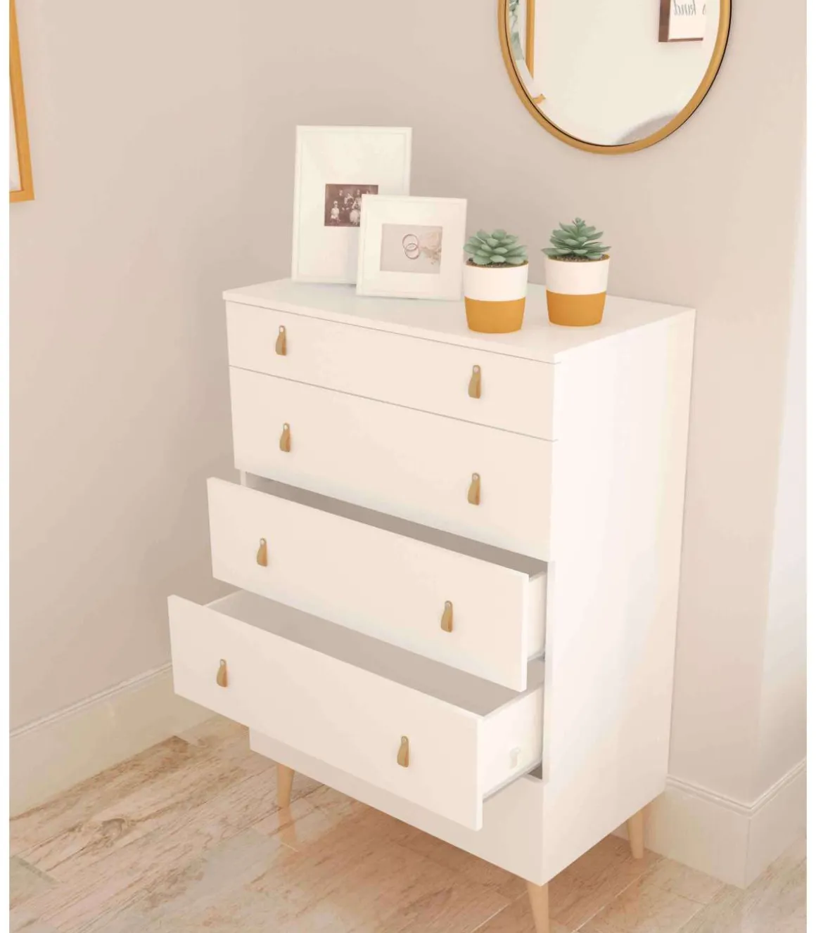Sifonier Tokio con 5 Cajones en blanco. 119 cm(alto), 80 cm(ancho), 48 cm(fondo)