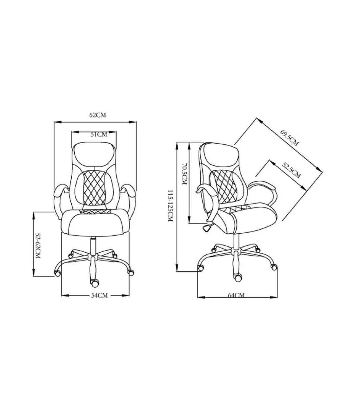 Silla de oficina Angela en gris. Alto: 115-125. Ancho: 62. Fondo: 69,5