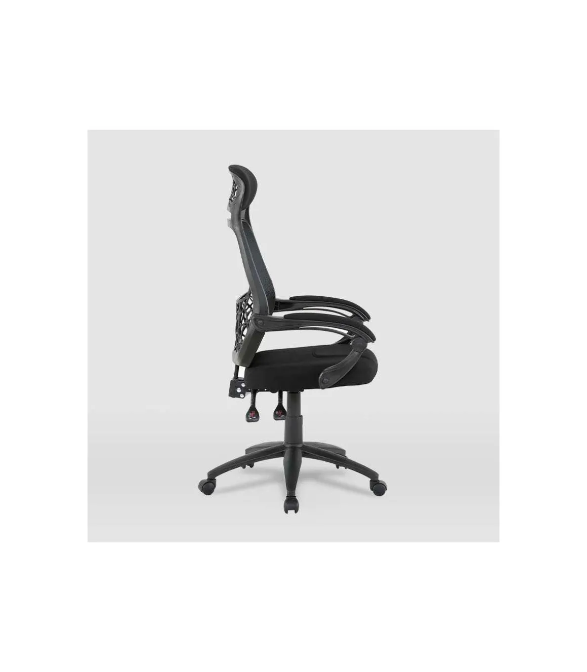Silla de oficina Erika en negro. Alto: 114,5-122,5, Ancho: 62, Fondo: 58.