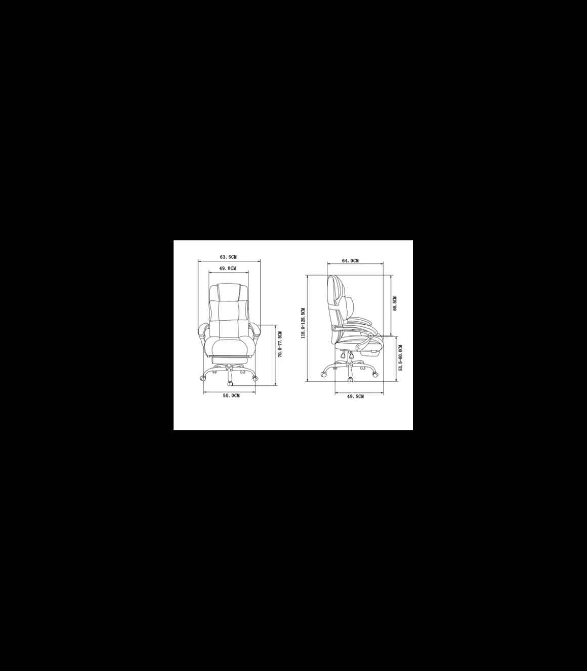 Silla de oficina Samanta en piel sintética negra. Alto: 118/125.5cm Ancho: 63.5cm Fondo: 64cm.