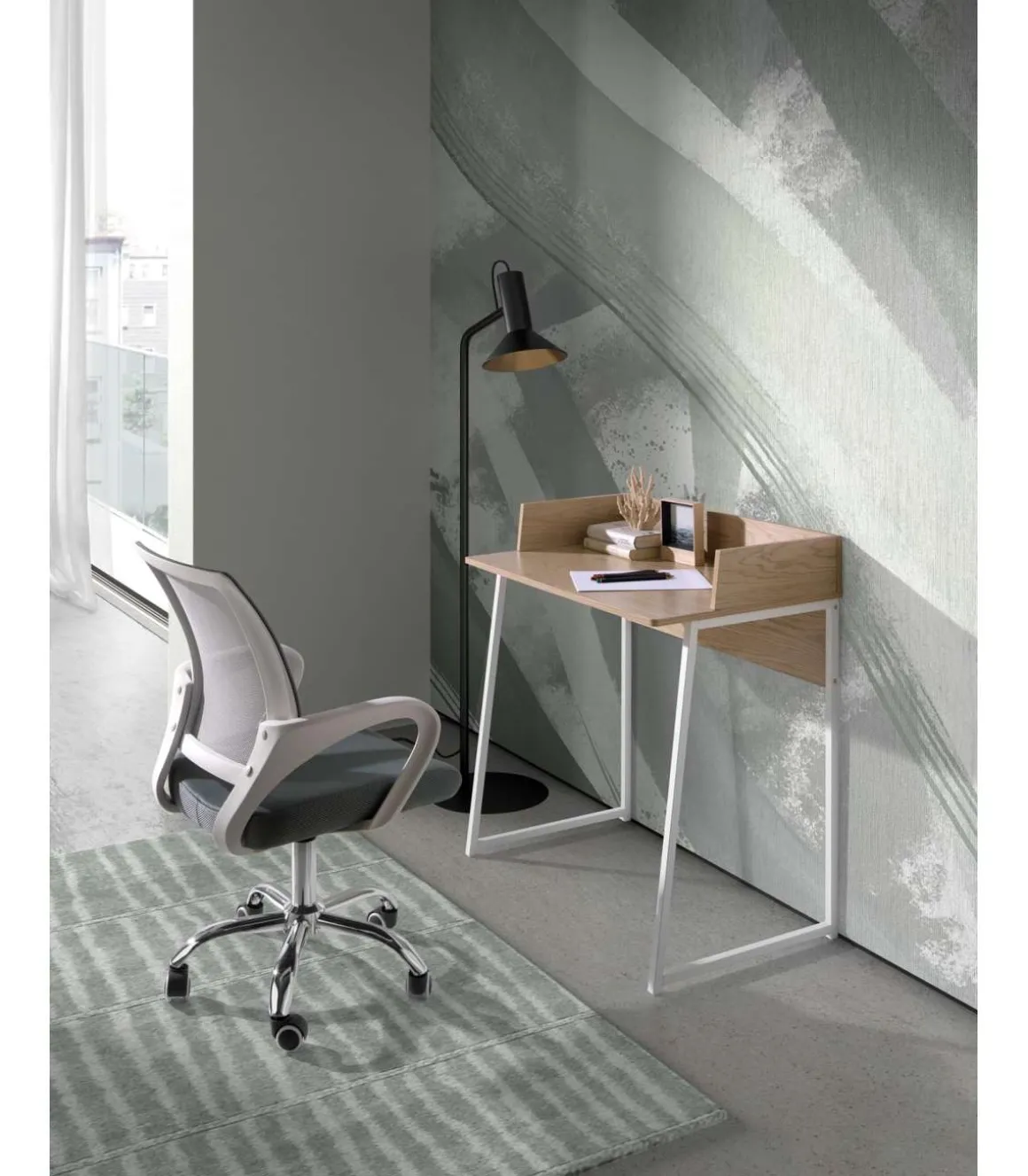 Silla despacho de diseño moderno giratoria elevable acabado gris, 53 cm(ancho) 79/91 cm(altura) 49 cm(fondo)