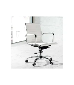 Silla despacho giratoria elevable acabado simil piel blanco, 58 cm(ancho) 90/97 cm(altura) 64 cm(fondo)