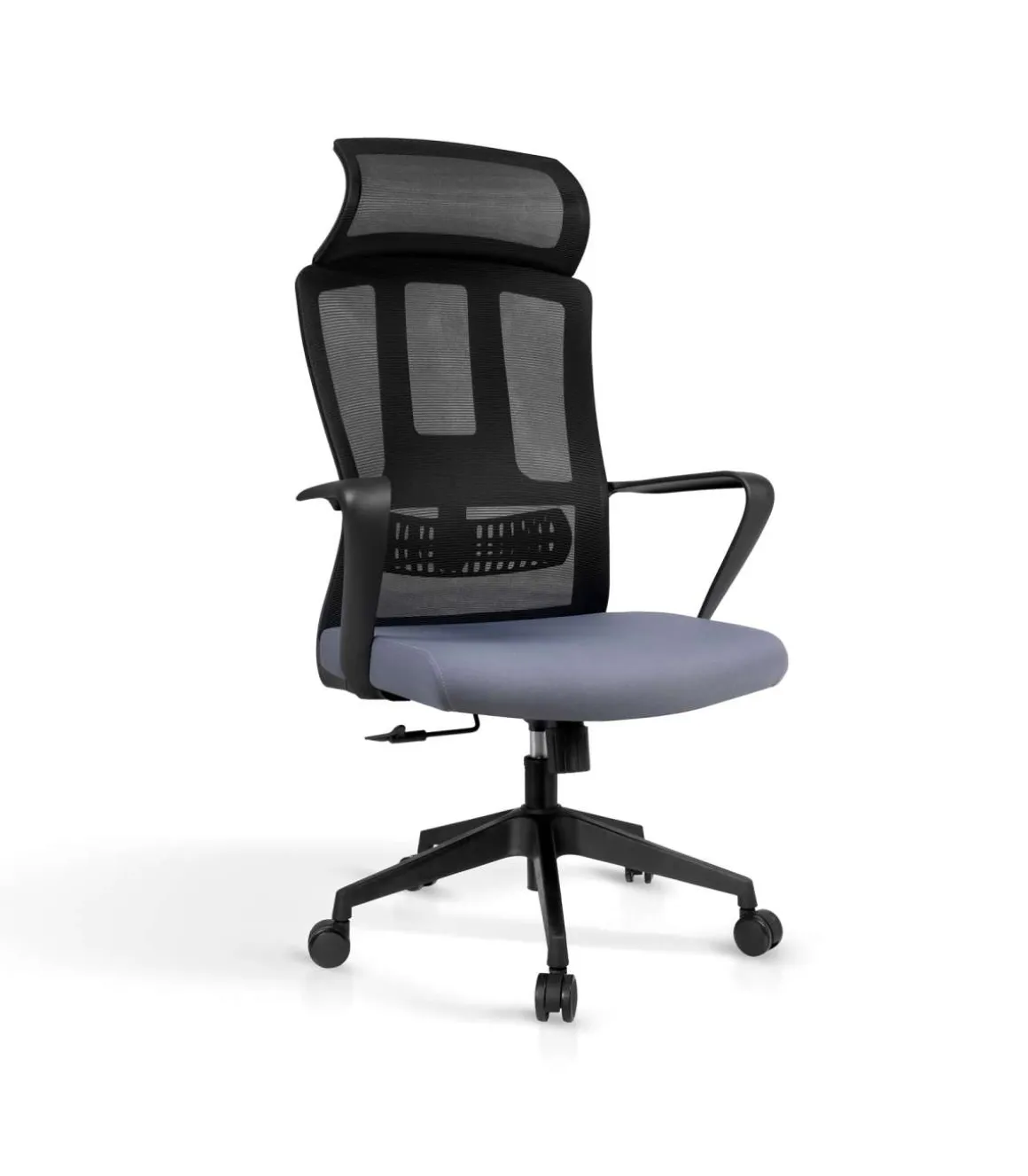 Silla despacho giratoria elevable con reposacabezas acabado negro/gris, 63cm(ancho) 118/128cm(altura) 66cm(fondo)