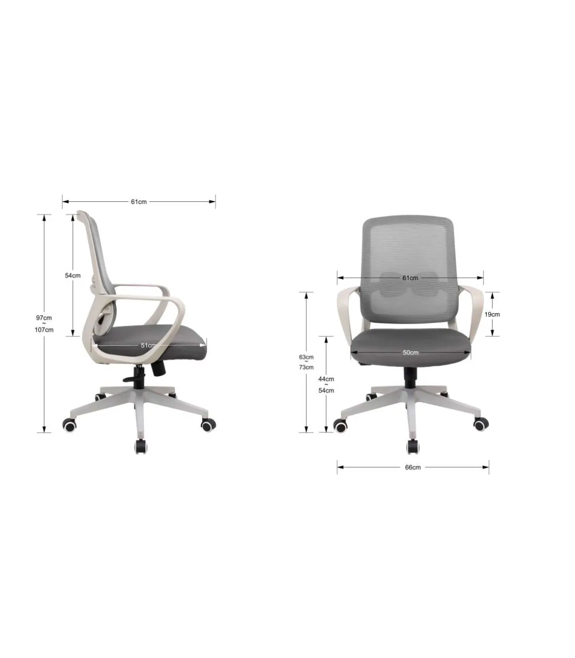 Silla despacho giratoria elevable acabado gris/blanco, 66m(ancho) 97/105cm(altura) 61cm(fondo)