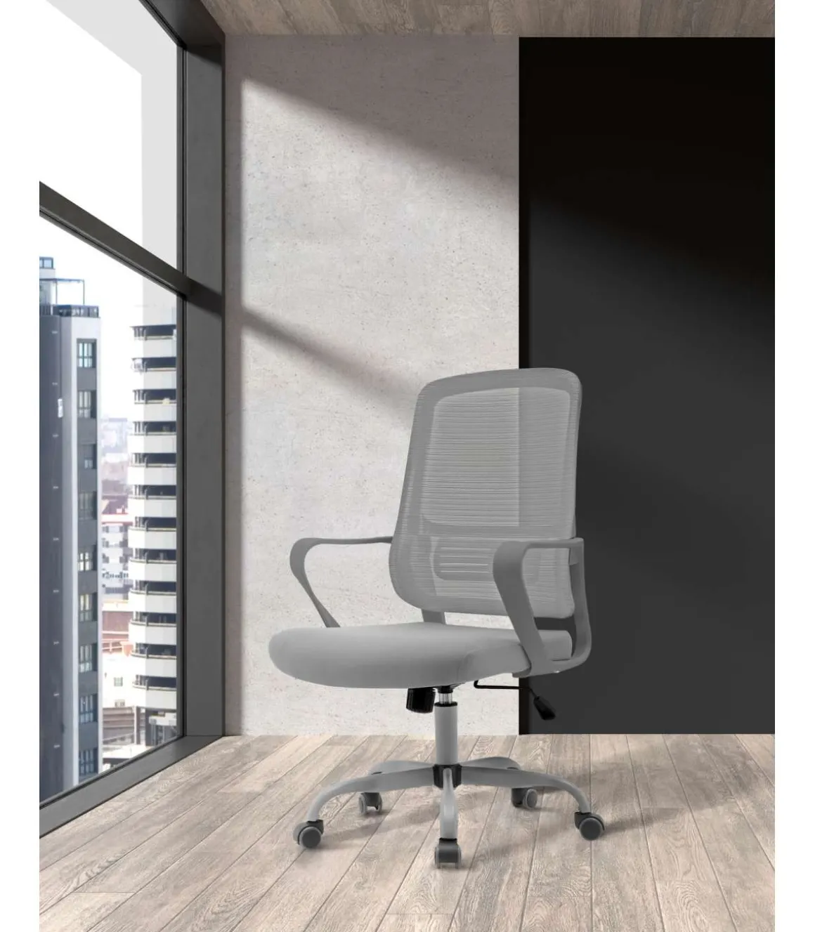 Silla despacho giratoria elevable acabado gris, 59m(ancho) 99/109cm(altura) 56cm(fondo)