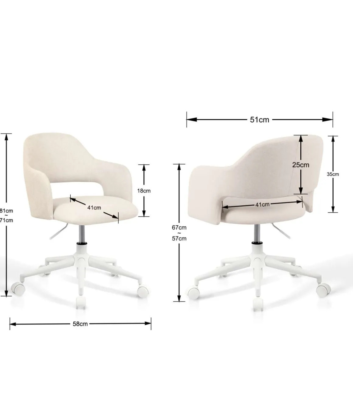 Silla despacho giratoria elevable acabado beige claro, 58m(ancho) 71/81cm(altura) 58cm(fondo)