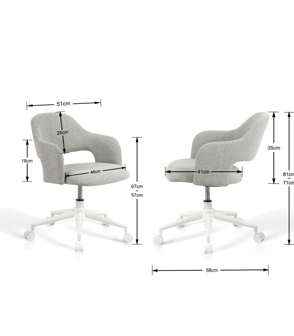 Silla despacho giratoria elevable acabado gris, 58m(ancho) 71/81cm(altura) 58cm(fondo)