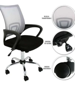 Silla despacho giratoria Martina tapizada en tejido transpirable gris/negro. Alto: 88-98, Ancho: 57, Fondo: 53.5.
