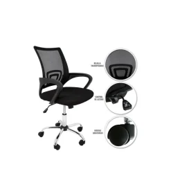 Silla despacho giratoria Martina tapizada en tejido transpirable negro, 88/98cm(alto) 57cm(ancho) 53.5cm(largo)