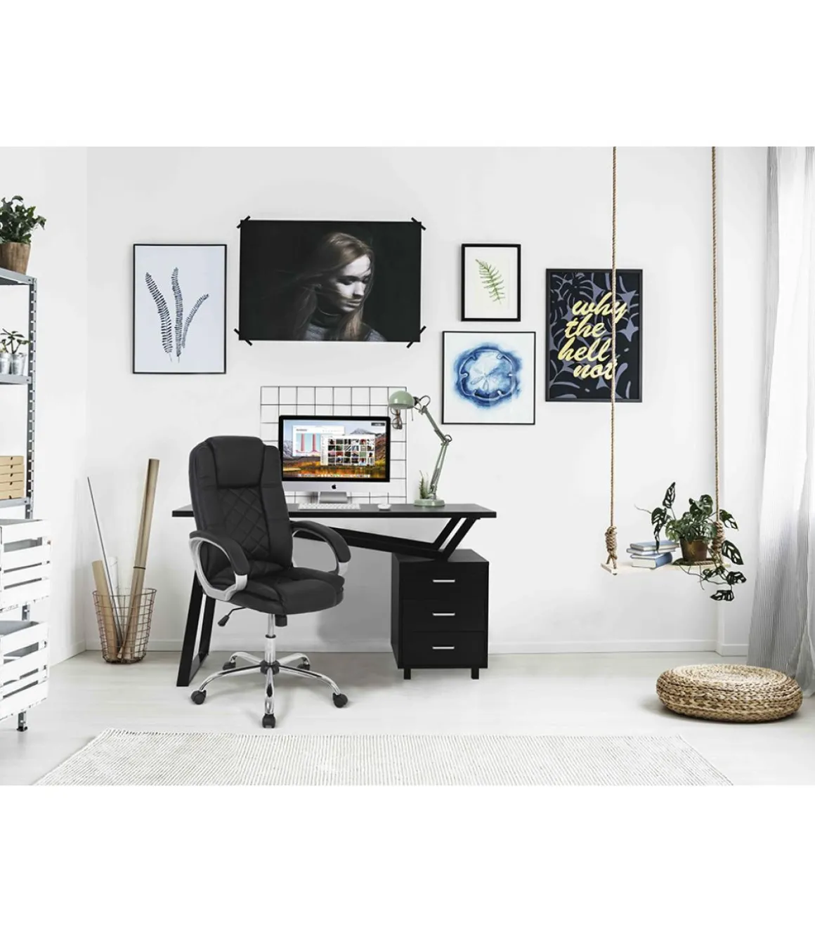 Sillón giratorio Inmaculada en polipiel negro, 66,5 x 51 x 111-120 cm (ancho x largo x alto)