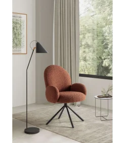 Sillón giratorio modelo Dama con brazos tapizado textil teja, 89cm(alto) 64cm(ancho) 60cm(largo)
