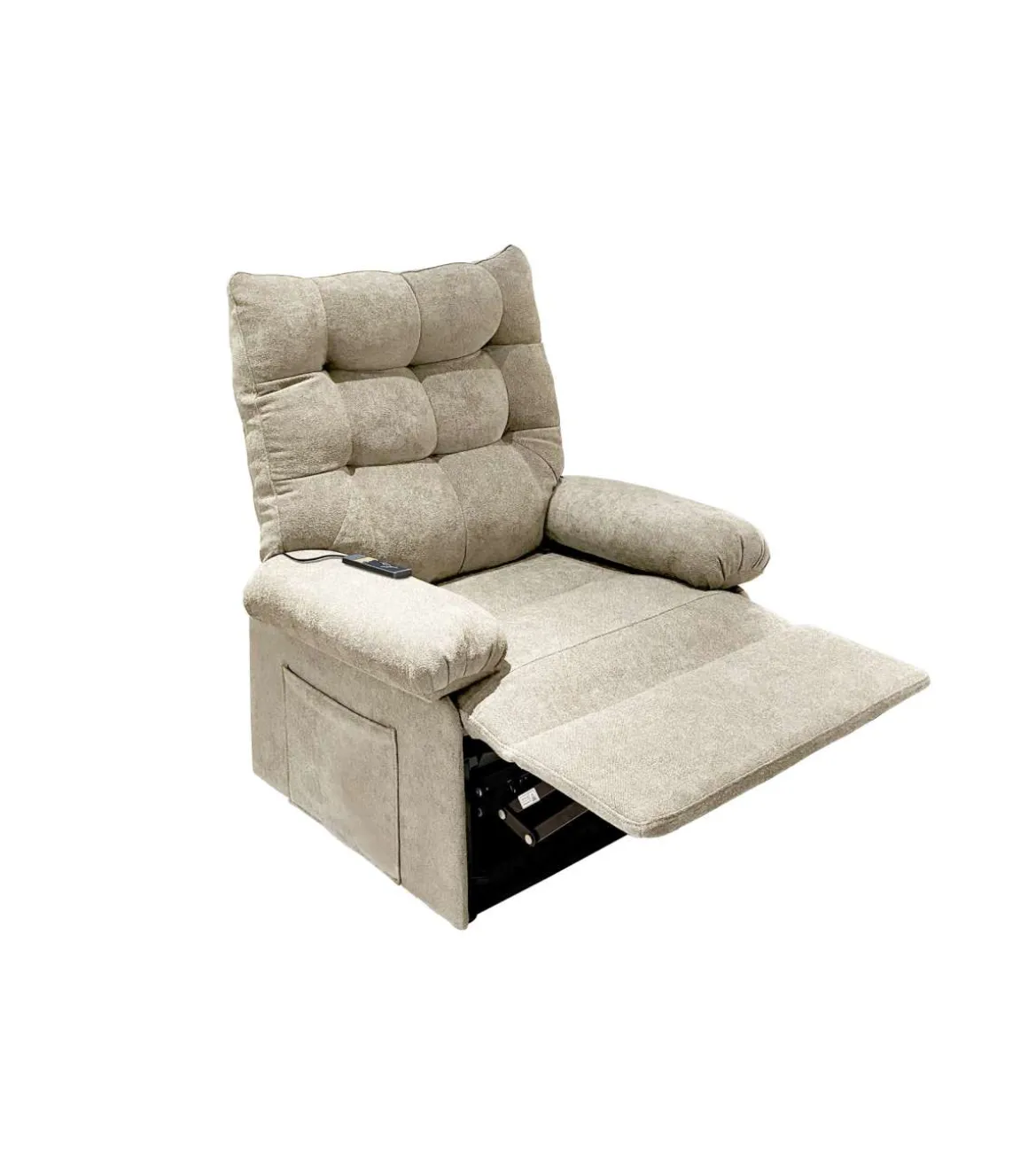 Sillón relax levantapersonas eléctrico Major tapizado en tela beige arena, 102cm(alto) 82cm(ancho) 90cm(fondo)