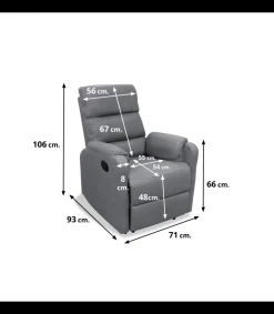 Sillón relax manual Eva tapizado gris, 71cm(Ancho) 93cm (Fondo) 106cm(Alto)