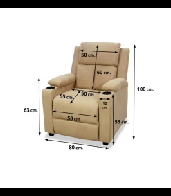 Sillón relax manual Fortuna tapizado beige, 76cm(Ancho) 90cm (Fondo) 100cm(Alto)