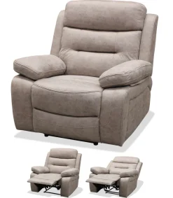 Sillón relax manual Genova XL tapizado en tela cemento, 101cm(alto) 100cm(ancho) 90cm(fondo)