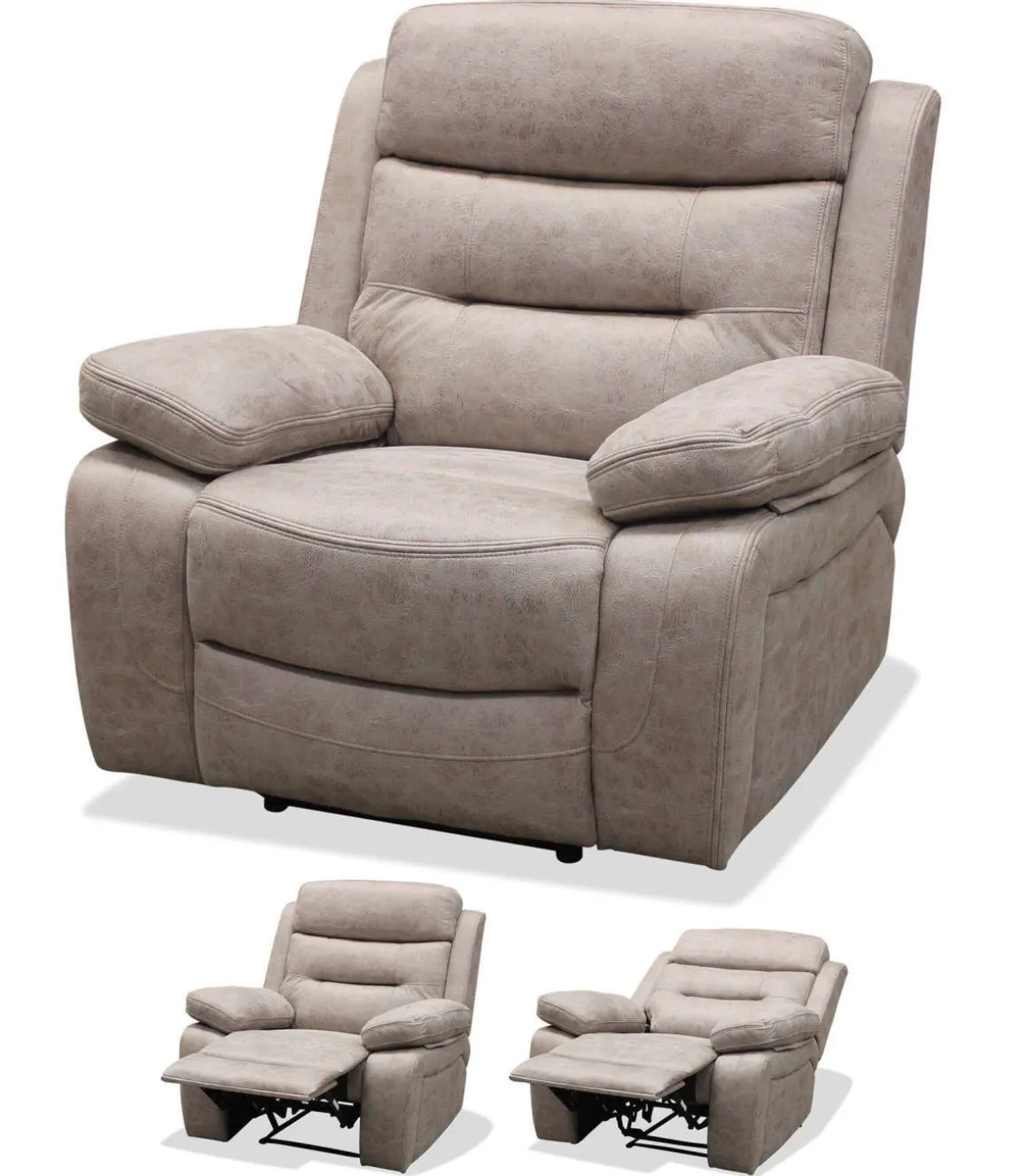 Sillón relax manual Genova XL tapizado en tela cemento, 101cm(alto) 100cm(ancho) 90cm(fondo)