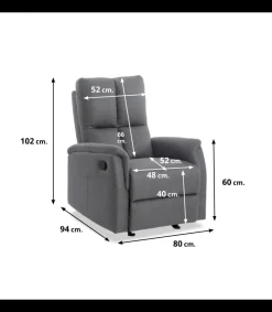 Sillón relax manual Guadalix tapizado gris, 80cm(Ancho) 94cm (Fondo) 102cm(Alto)