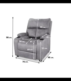 Sillón relax manual Laura tapizado gris, 76cm(Ancho) 98cm (Fondo) 98cm(Alto)