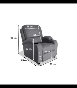 Sillón relax manual Siesta tapizado gris, 75cm(Ancho) 85cm (Fondo) 98cm(Alto)