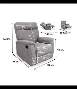 Sillón relax manual Texas tapizado tierra, 82cm(Ancho) 96cm(Fondo) 102cm(Alto)