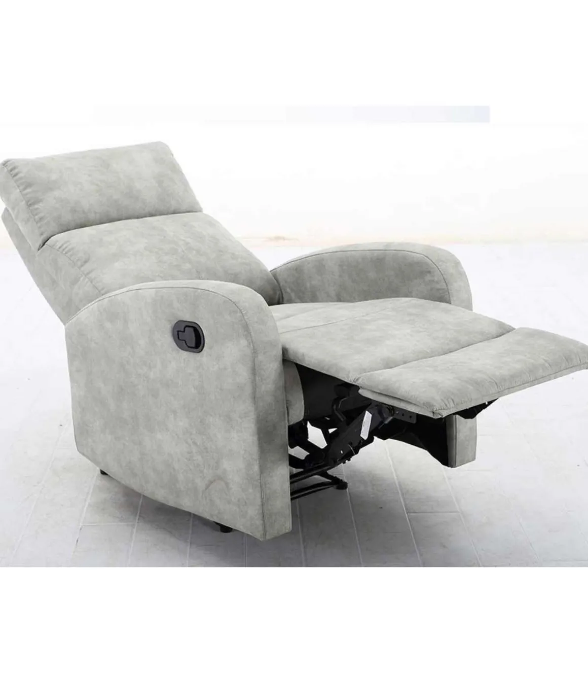 Sillón relax reclinable mediante palanca Bristol en tela terciopelada gris, 72 cm(ancho) 100/80cm(altura) 94/593 cm(fondo)