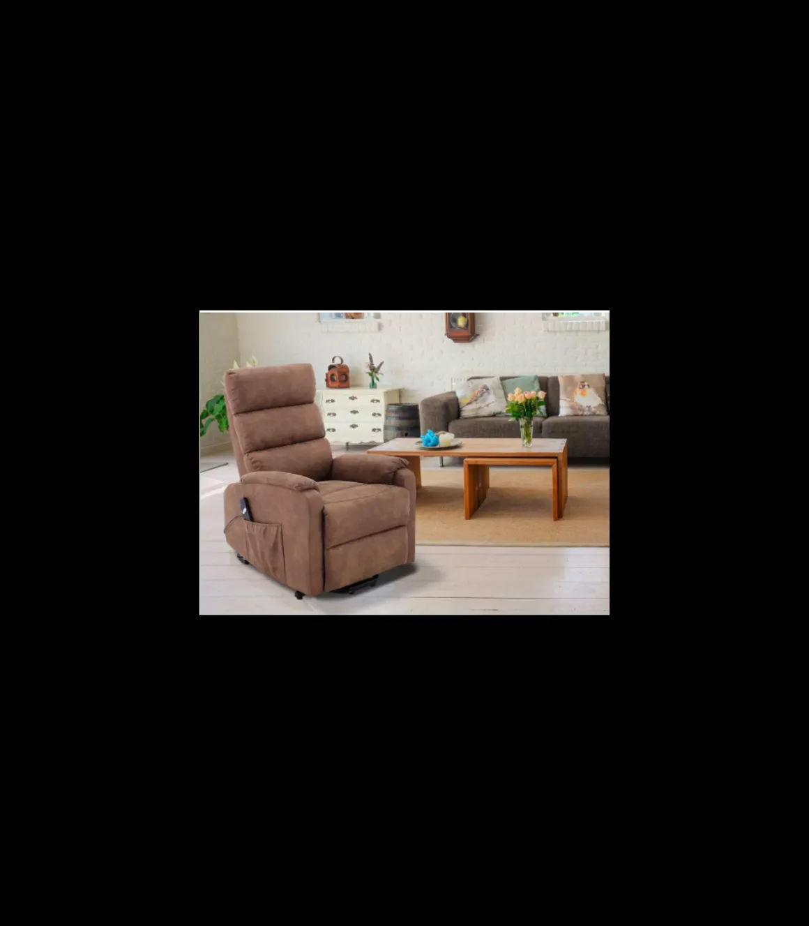 Sillón Relax Varsovia con función levantapersonas tapizado en tela terciopelada marrón, 71 cm(ancho) 102 (Alto) 96cm ( Fondo)