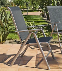 Sillón-Tumbona acero/textilen Seul-5 plegable, 100cm(alto) 58cm(ancho) 69/98cm(fondo)