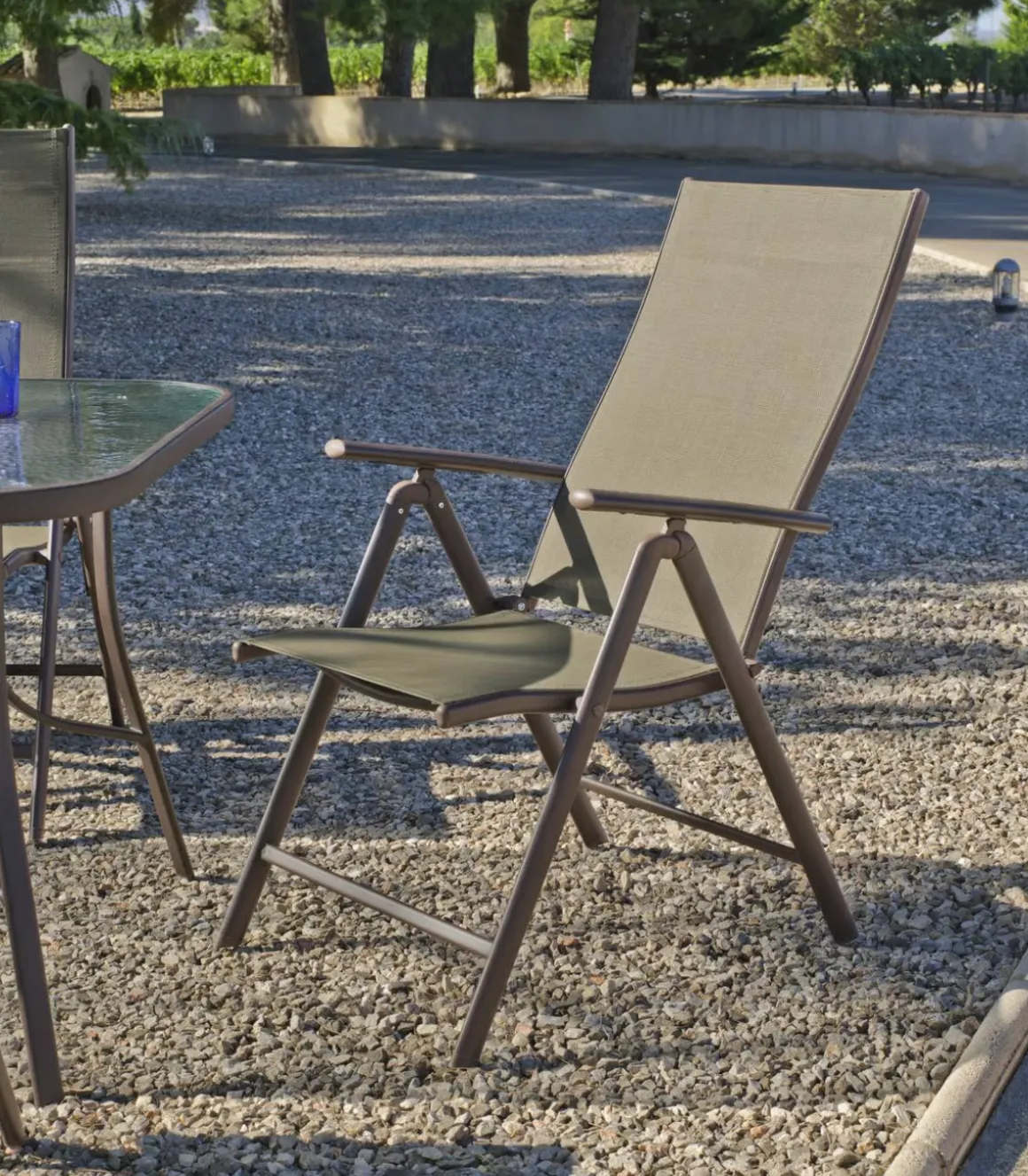 Sillón-tumbona plegable acero/textilen Macao-5 bronce, 100cm(alto) 58cm(ancho) 62/98cm(fondo)
