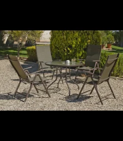 Sillón-tumbona plegable acero/textilen Macao-5 bronce, 100cm(alto) 58cm(ancho) 62/98cm(fondo)