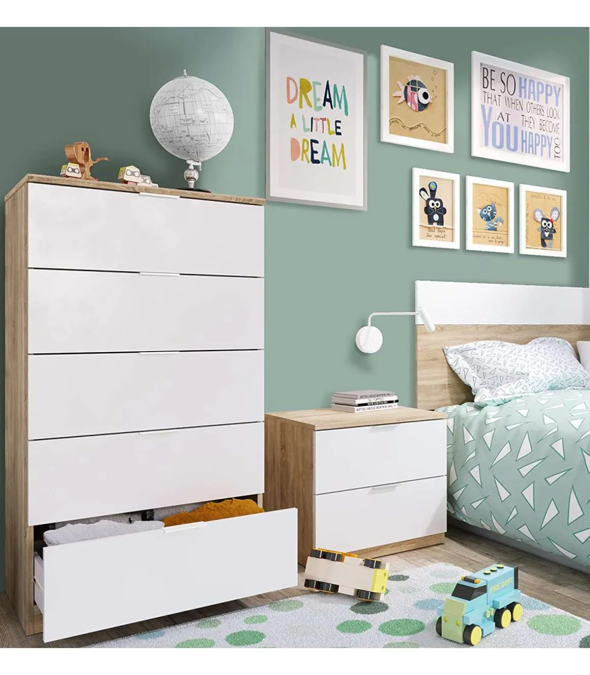Sinfonier 5 cajones Modelo Maya en roble canadian y blanco artik 110 cm(alto)60 cm(ancho)40 cm(fondo)