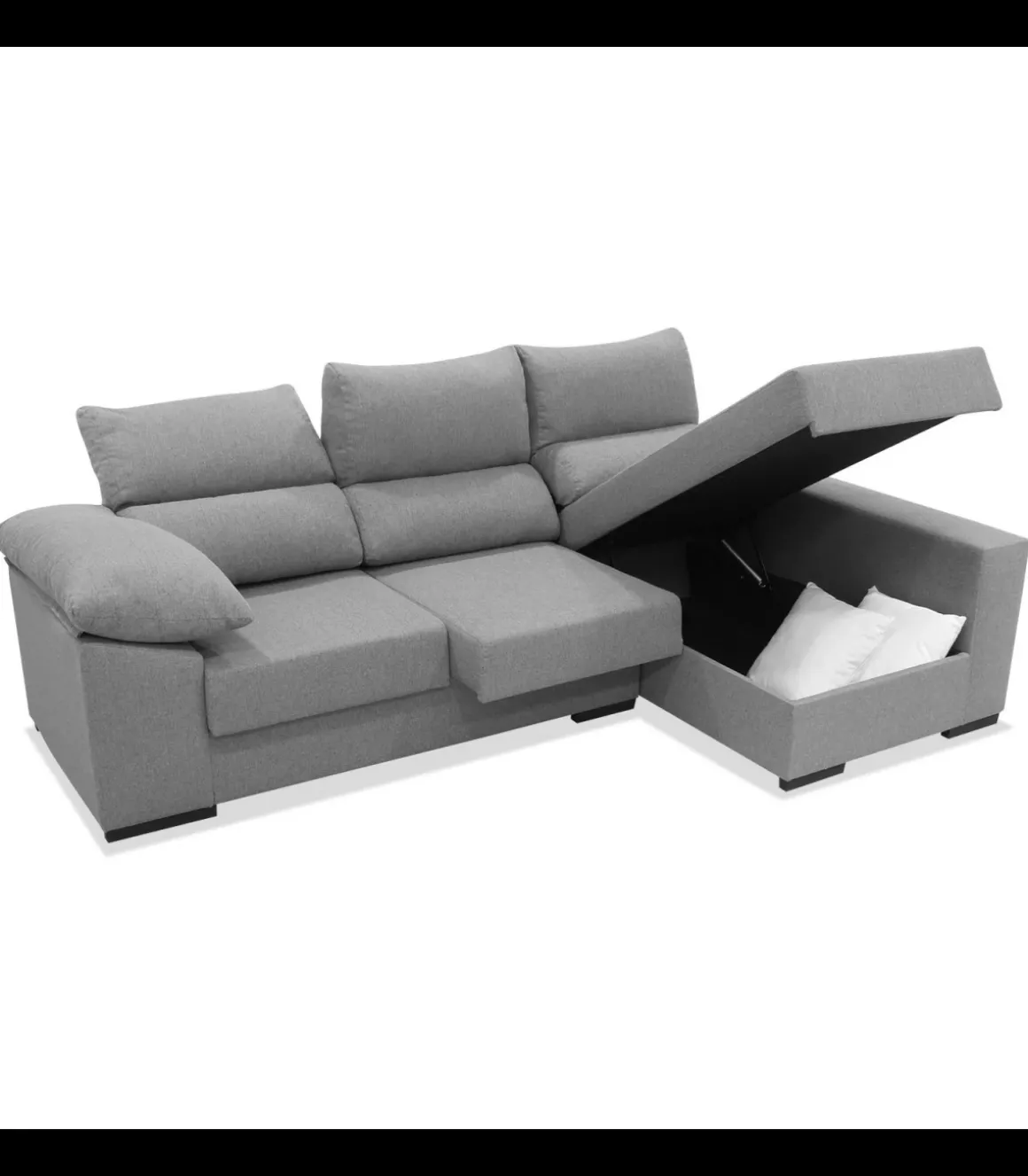 Sofa Chaiselongue a la derecha Torremolinos tapizado gris, 262cm(ancho) 150cm(fondo) 105cm(altura).
