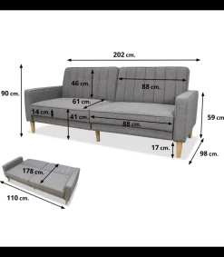 Sofá cama clic clac modelo Neo Nordic tapizado gris oscuro, 220cm(ancho) 90cm(altura) 98cm(fondo).