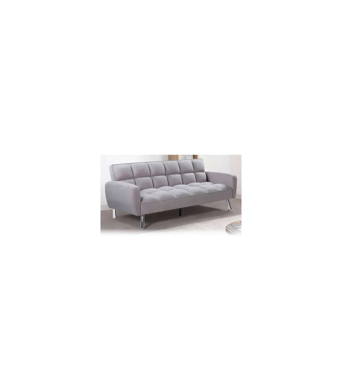Sofá cama clic clac Neo con brazos en tela gris claro. 202cm(ancho) x 92cm(fondo) x 83cm(alto)