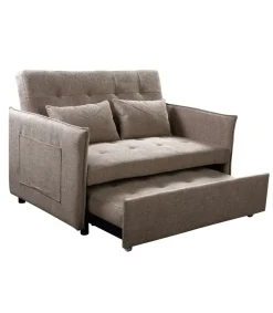 Sofá cama Curvo acabado marrón jaspeado. 92cm (alto) 131cm(ancho) 94cm(fondo)
