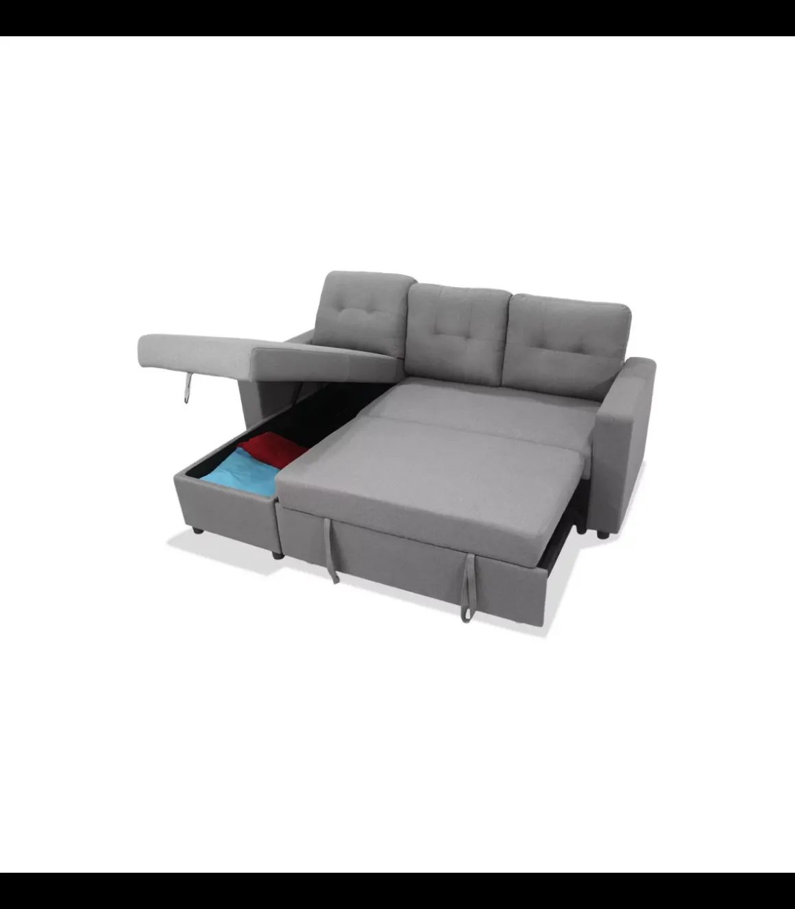 Sofá Chaiselongue cama Benidorm tapizado gris, 200cm(ancho) 150cm(fondo) 90cm(altura).