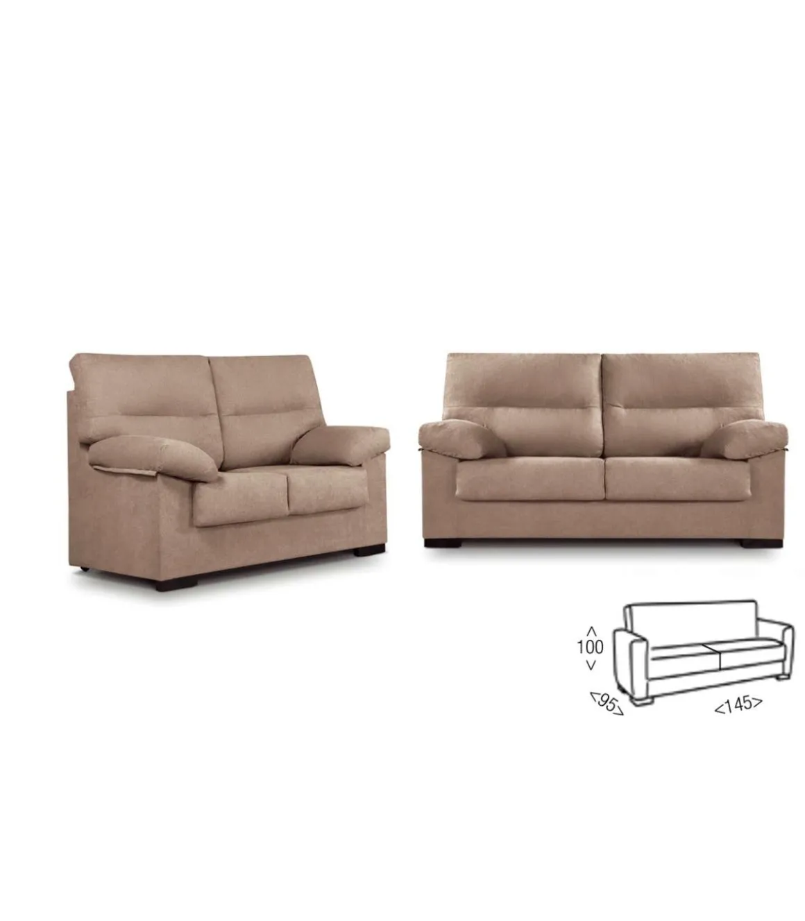 Sofá 2 plazas Tudela en tela green moca. 145 CM (ANCHO) x 95 CM (Fondo) x 100 CM (ALTO)