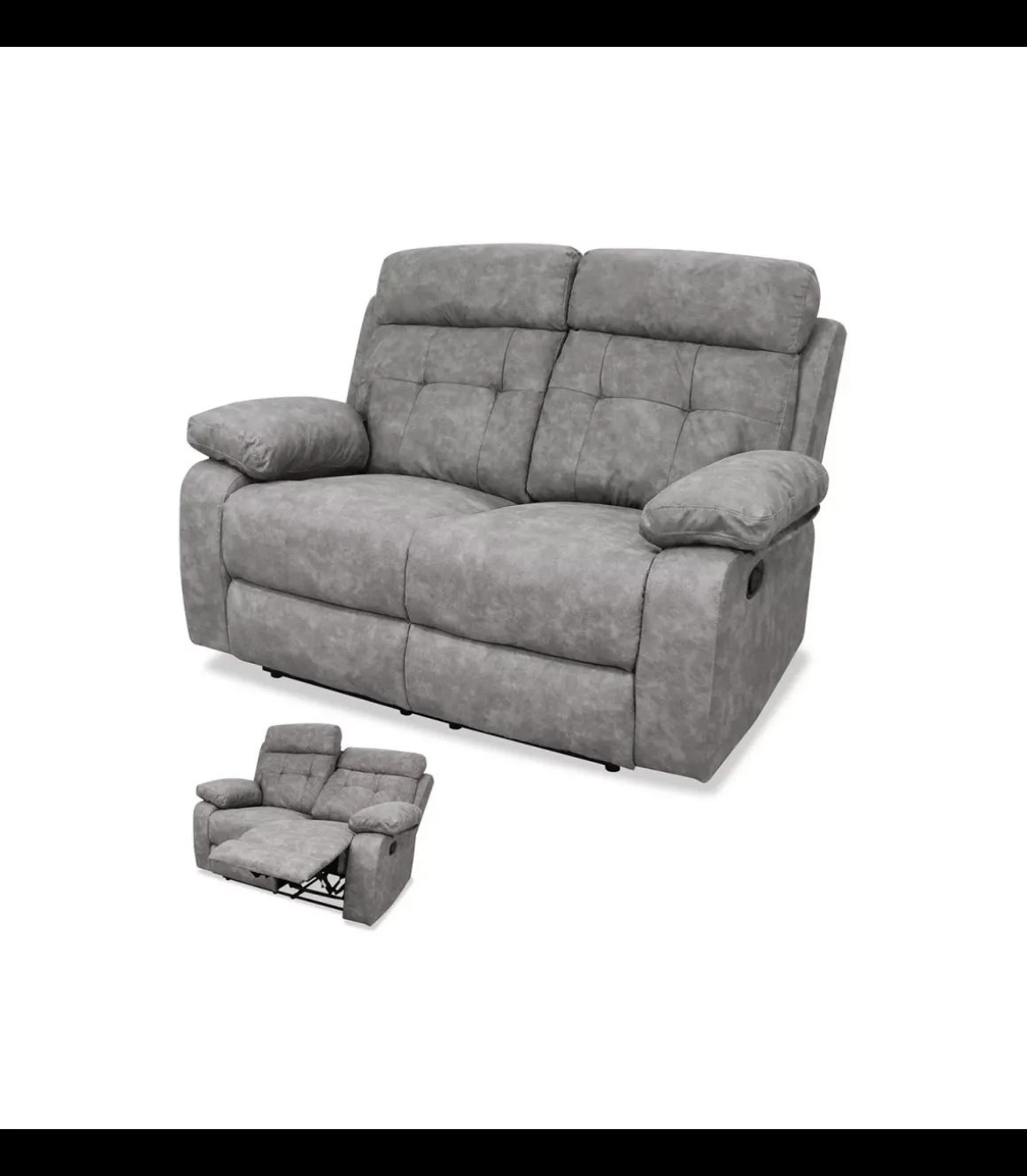 Sofá relax dos plazas Valverde tapizado gris, 150cm(Ancho) 90cm (Fondo) 104cm(Alto)