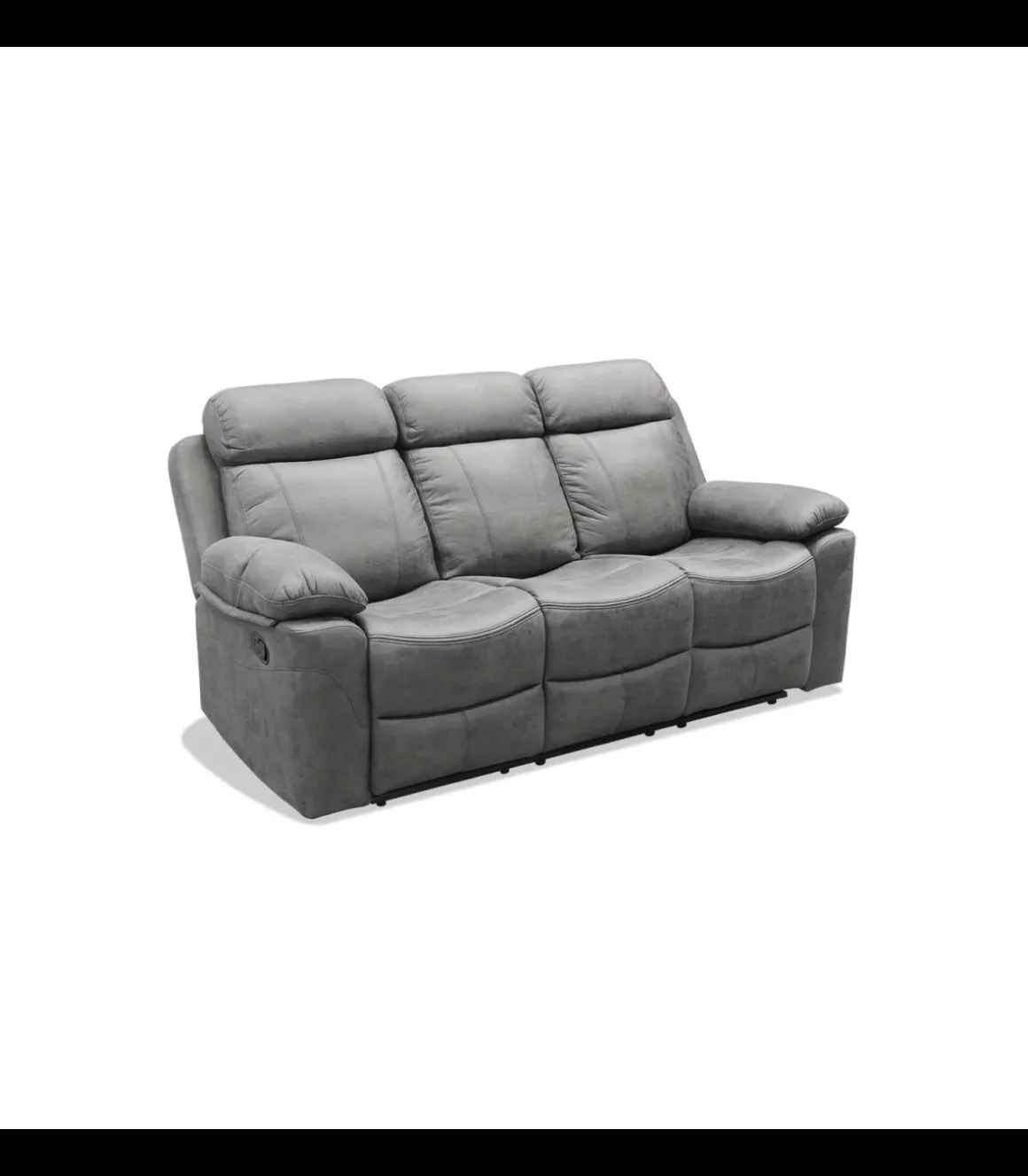Sofá tres plazas relax con palanca Málaga tapizado textil gris, 200cm(Ancho) 90cm(Fondo) 101cm(Alto)