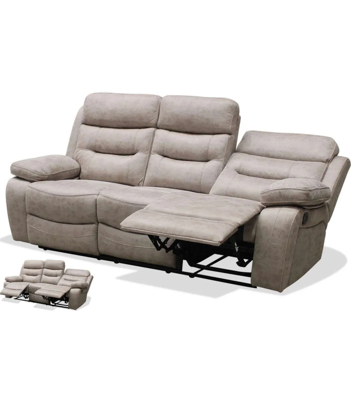 Sofá tres plazas relax con palanca Genova XL tapizado textil cemento, 220cm(Ancho) 90cm(Fondo) 101cm(Alto)